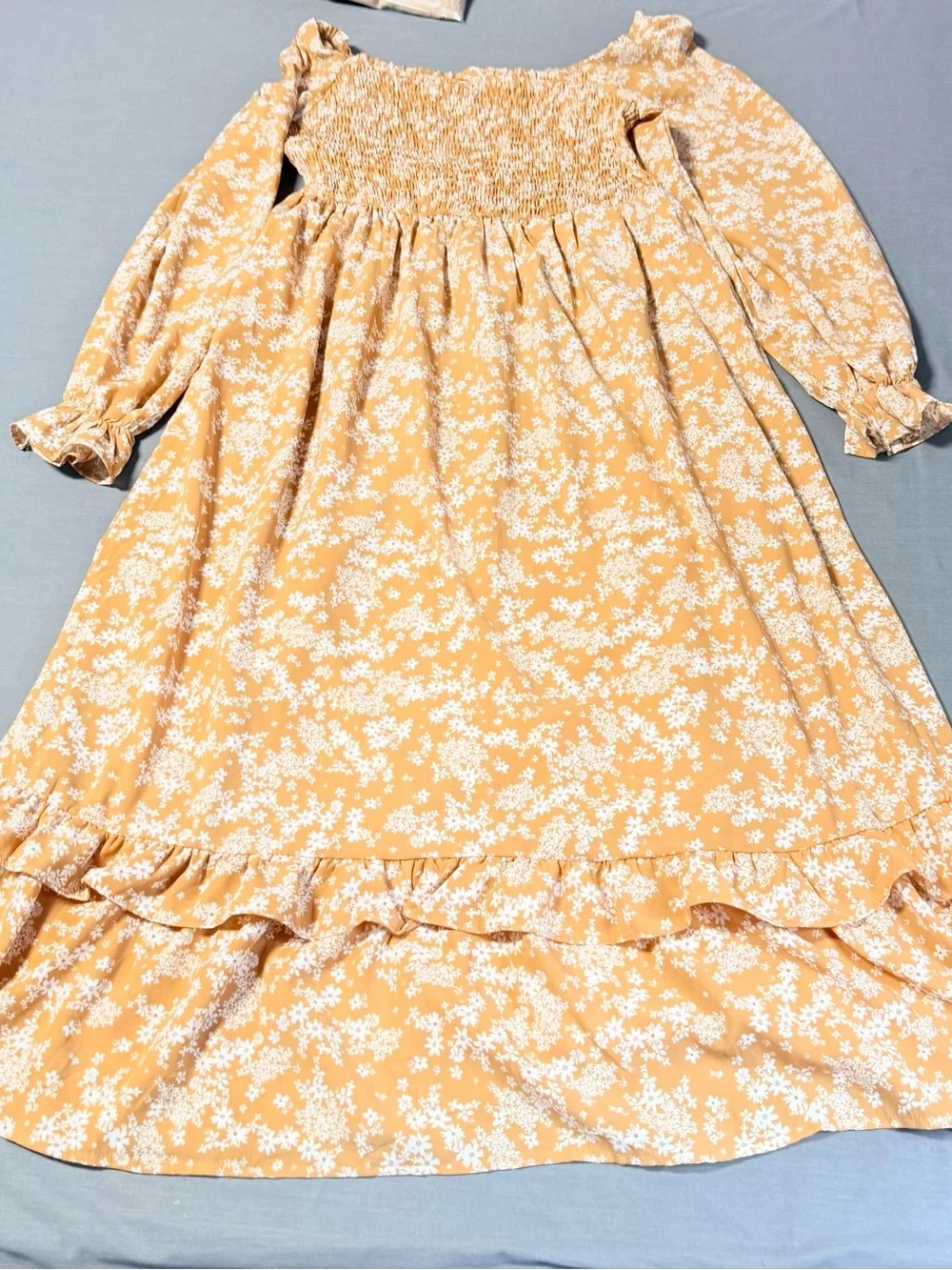 Dokotoo Yellow Floral Smocked Long Sleeve Tiered Midi/Maxi Dress size Large